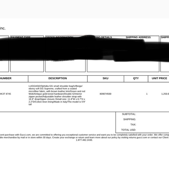 Gucci Box and Receipt for Gucci handbag - Picture 2 of 2